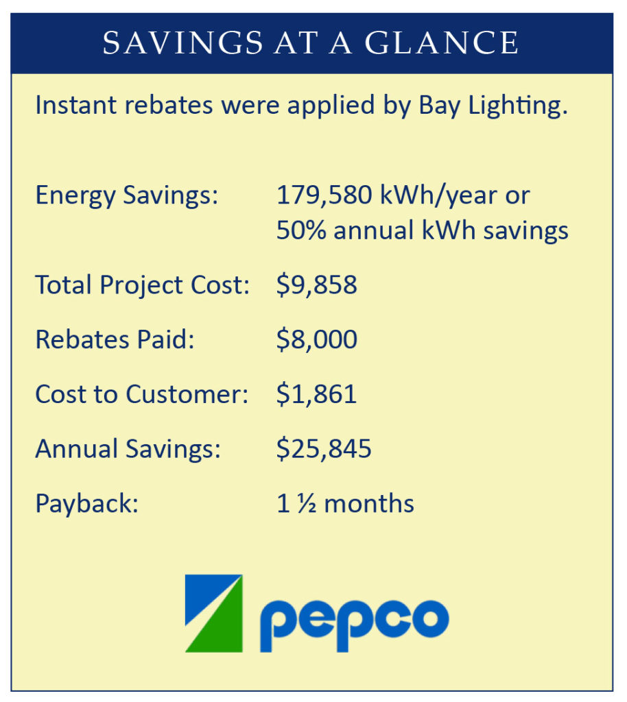 Pepco savings infographic on Bay Lighting's website