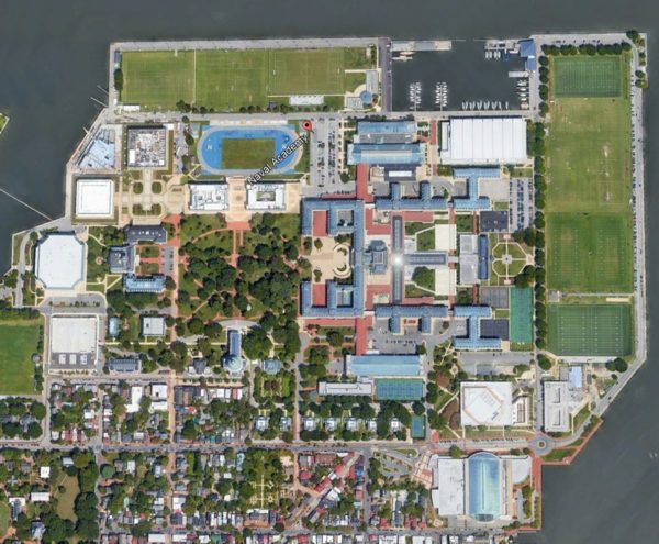 Aerial image of Navy campus on Bay Lighting's website