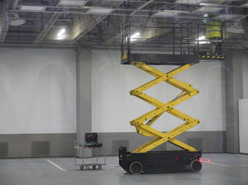 A lift being used for commercial lighting installation
