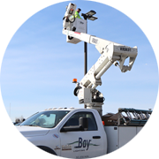 Image of a bucket truck on Bay Lighting's Maryland commercial lighting website