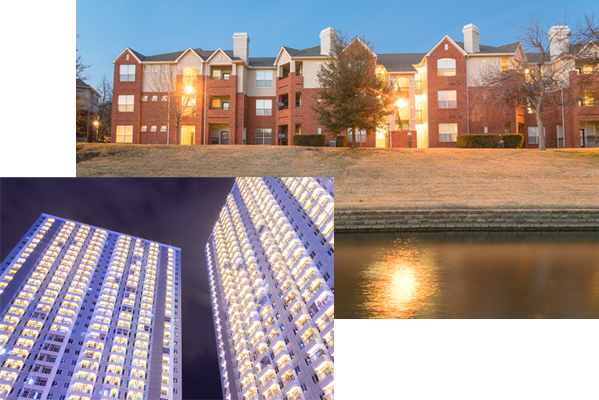 High rise and multi-family apartments exterior lighting image on Bay Lighting's commercial lighting website
