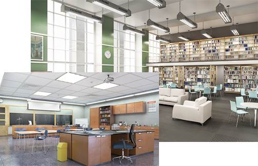 School lighting in library and classrooms image on Bay Lighting's Maryland commercial lighting website