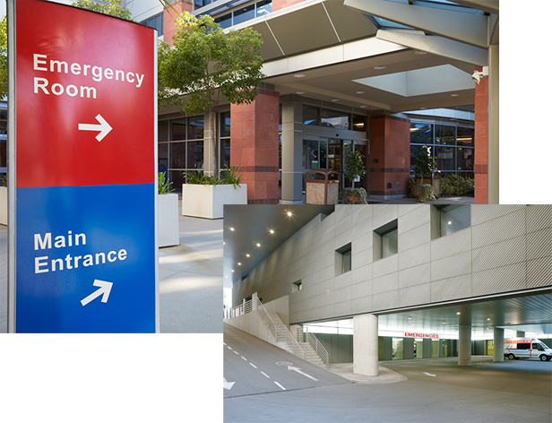 Hospital emergency room entrance image on Bay Lighting's Maryland commercial lighting website