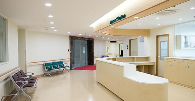 Image of a hospital with interior hospital lighting on Bay Lighting's Maryland commercial lighting website