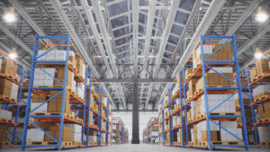 Image of a warehouse full of boxes on Bay Lighting's Maryland commercial lighting website